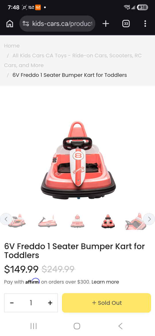 6V Freddo 1 Seater Bumper Kart for Toddlers - photo 3