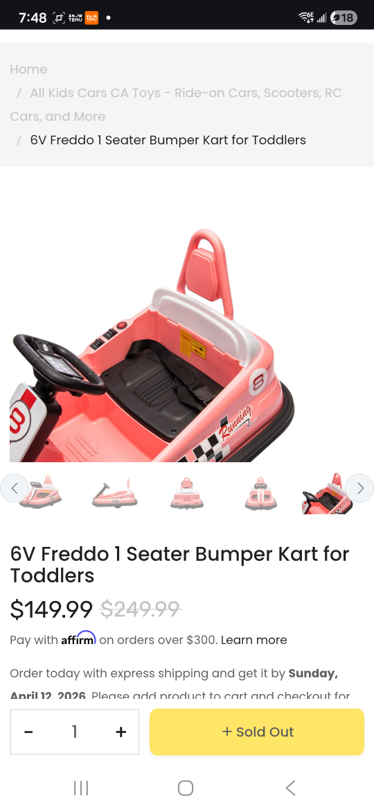 6V Freddo 1 Seater Bumper Kart for Toddlers - photo 4
