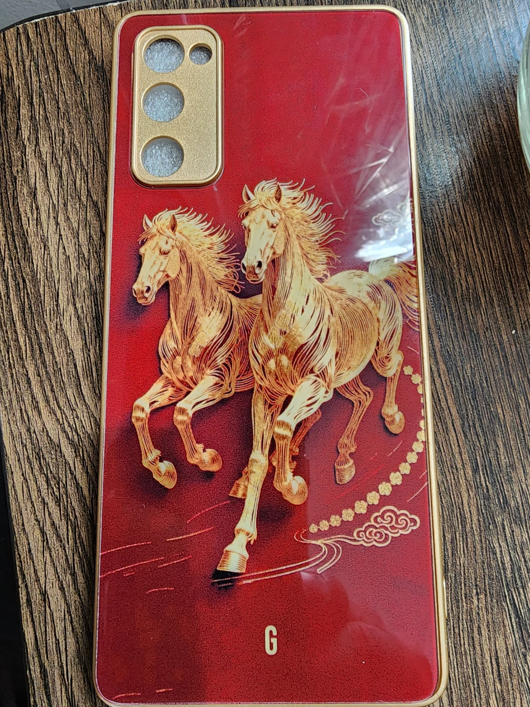 Red Phone Case with Gold Horse Design for S20 fe