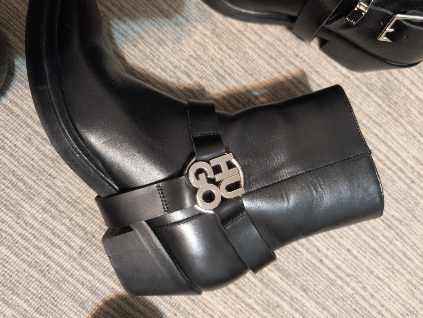 HUGO (HUGO BOSS) ​Black leather Harness Moto / Biker Boots-37 - photo 5