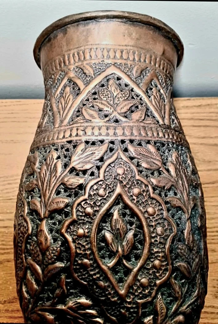 Unique Antique 1800s Persian Copper Repousse Vase - photo 5
