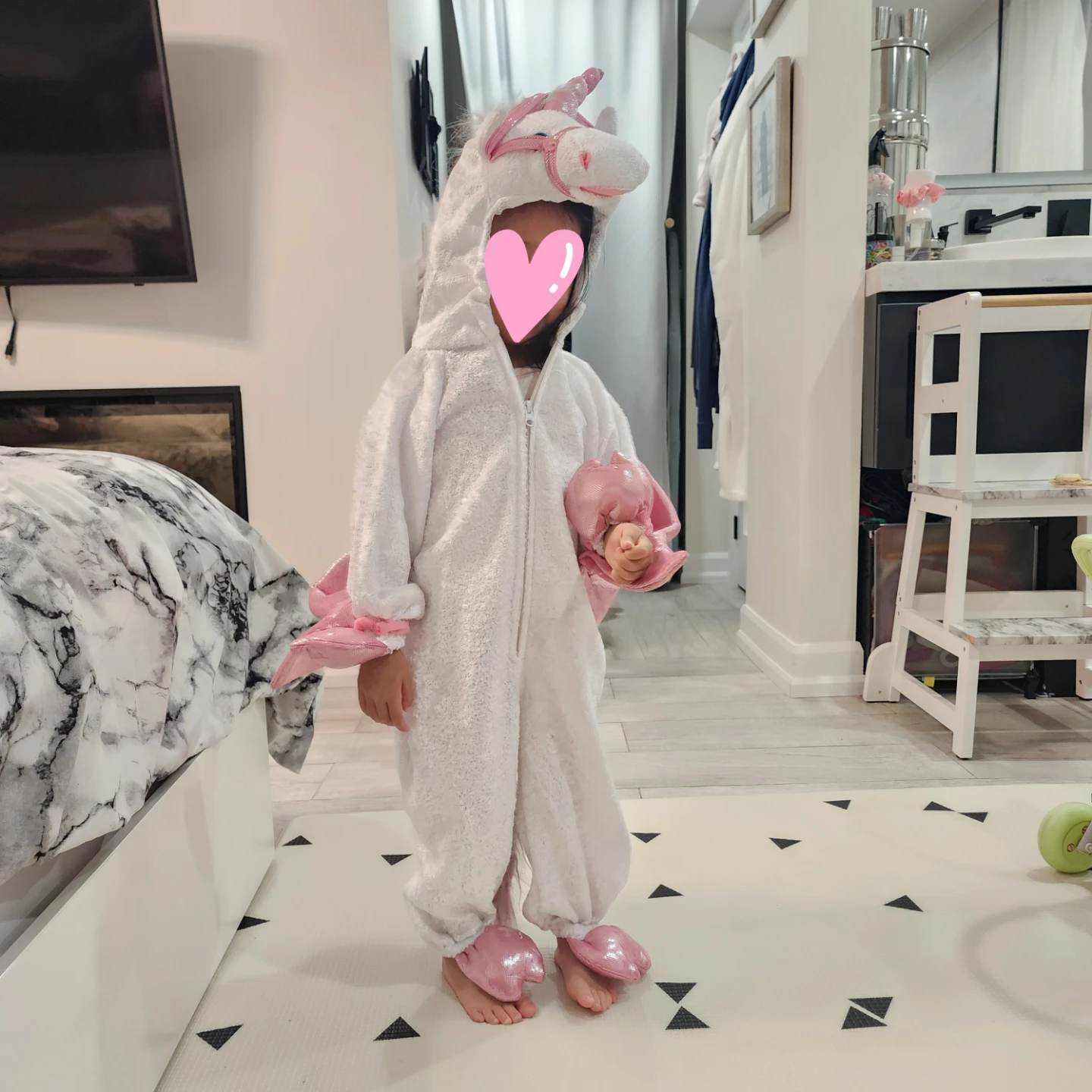 White Unicorn Costume with Pink Wings and Horn