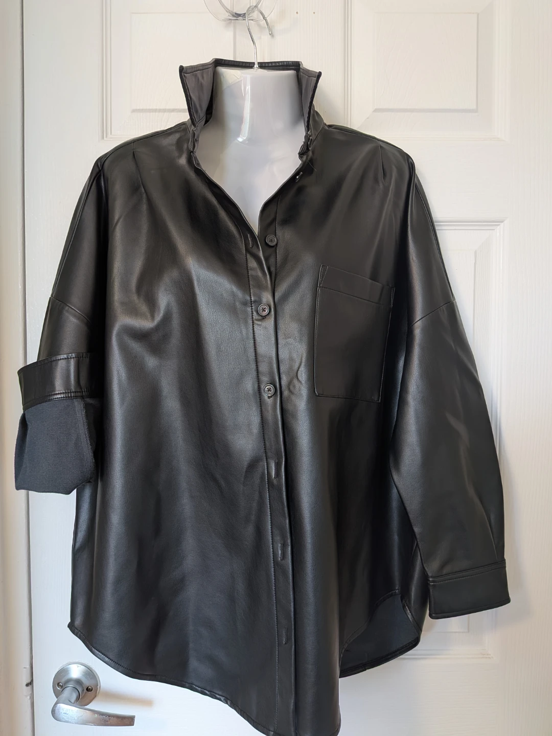 French Connection Black Faux Leather Shirt - Size M