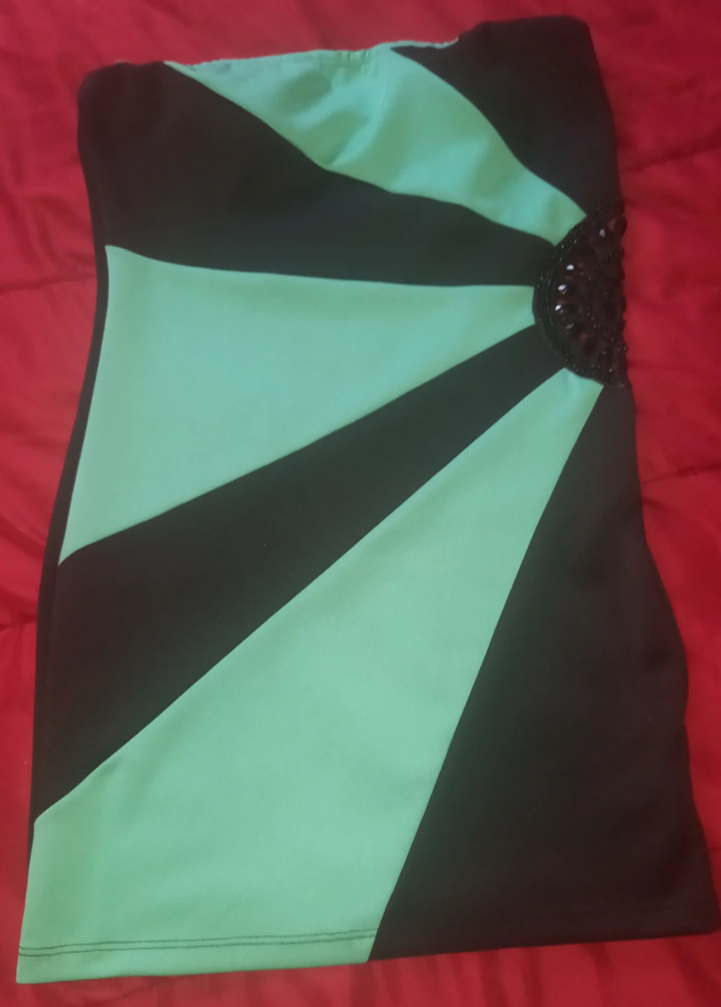 Strapless Black and Mint Green Dress with Embellishment