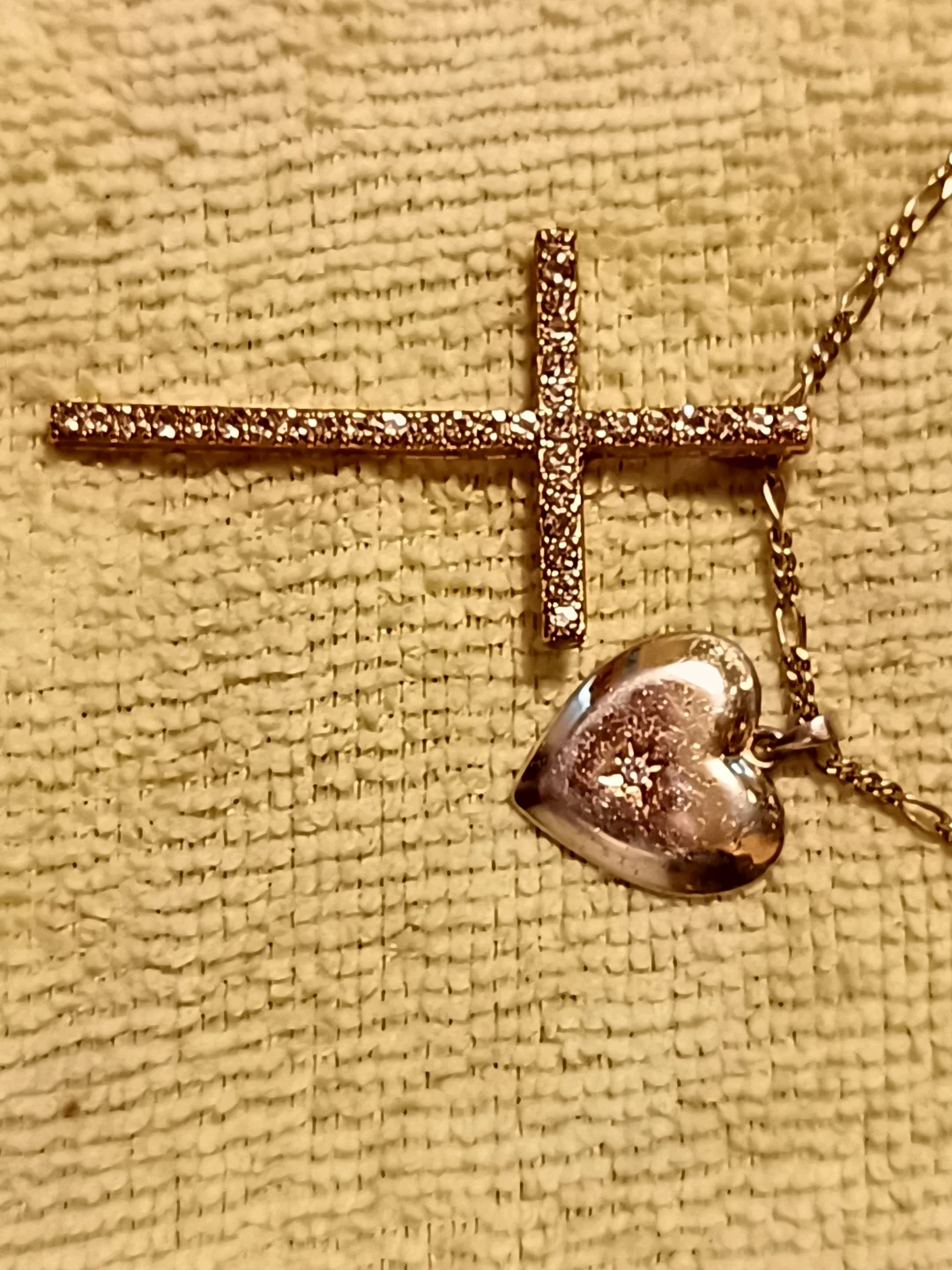 Silver Tone Chain Necklace and Cross/Heart Pendant Necklace Set - photo 2