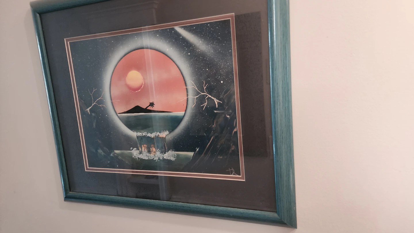 Framed Sunset Waterfall Landscape Art