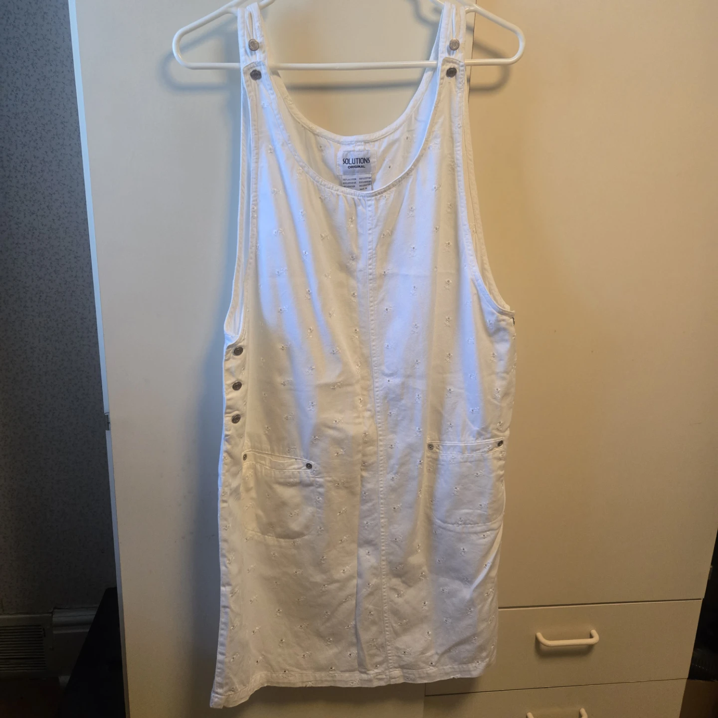 Solutions Original White Cotton Eyelet Pinafore Dress Medium