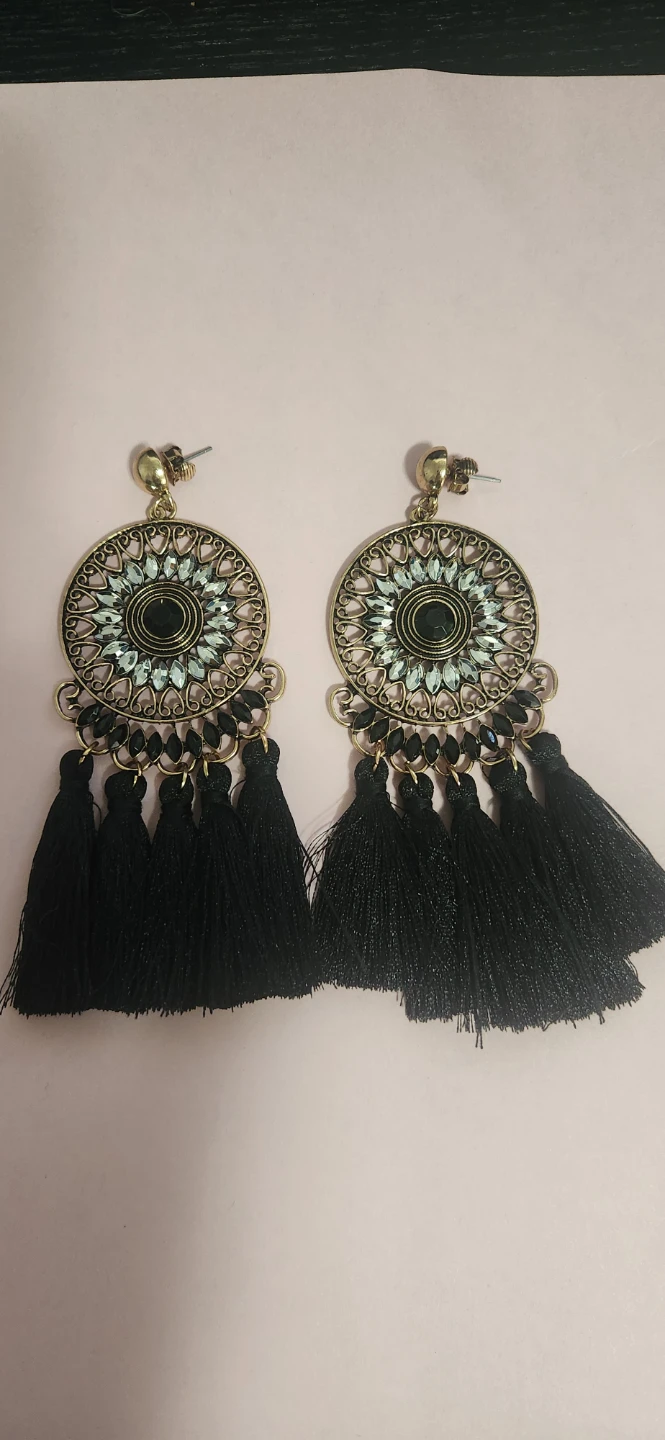 #6 Boho black gold dangle earrings
