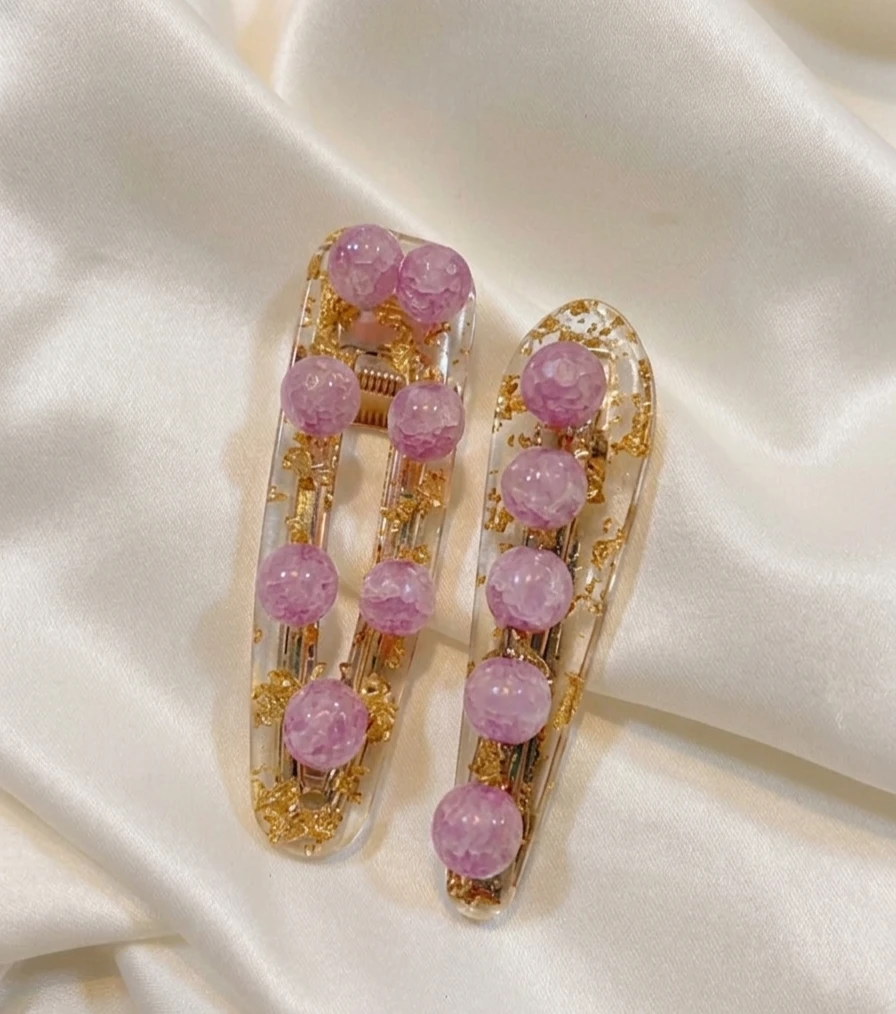 Pink/Gold Handmade Resin Hairclips