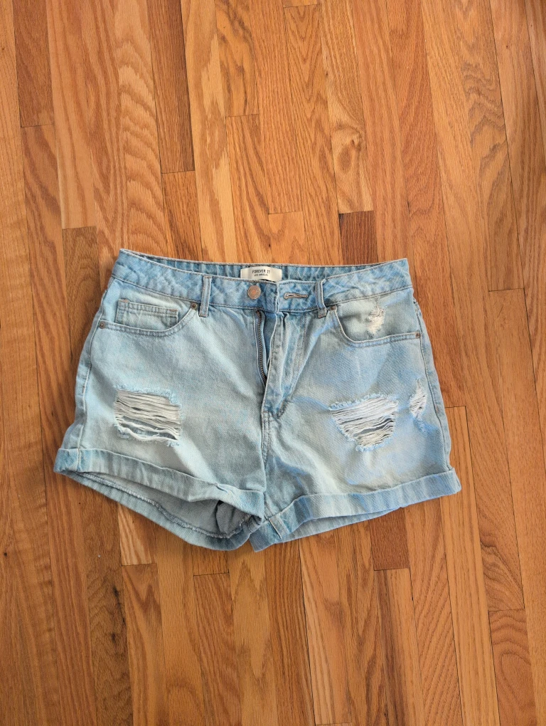 Light Wash Ripped Denim Shorts