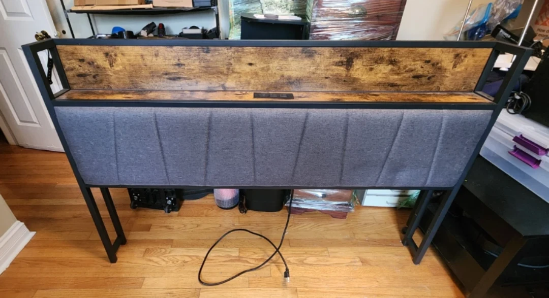 Industrial Style Headboard with Built-in Outlets and USB Ports