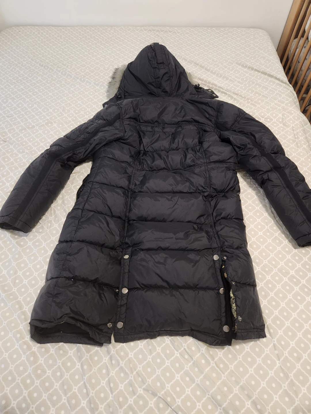 Oxygen Women's Black Puffer Coat with Faux Fur Hood - L/G