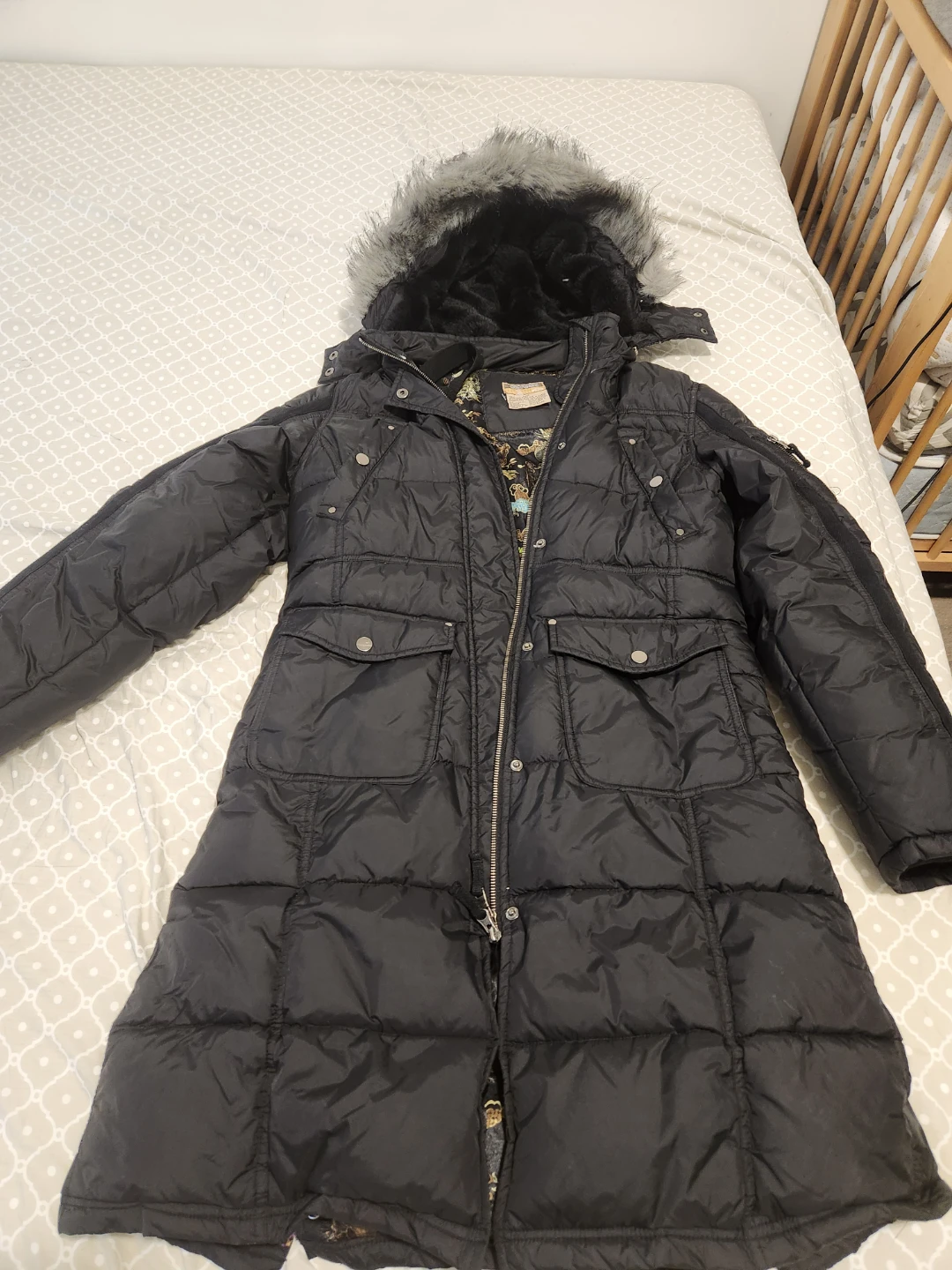 Oxygen Women's Black Puffer Coat with Faux Fur Hood - L/G - photo 2