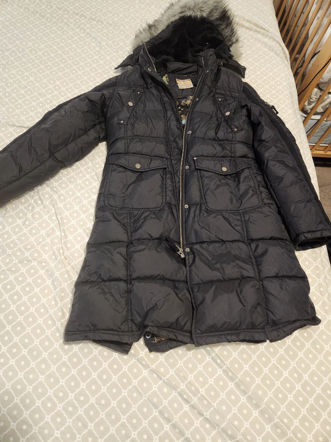 Oxygen Women's Black Puffer Coat with Faux Fur Hood - L/G - photo 4