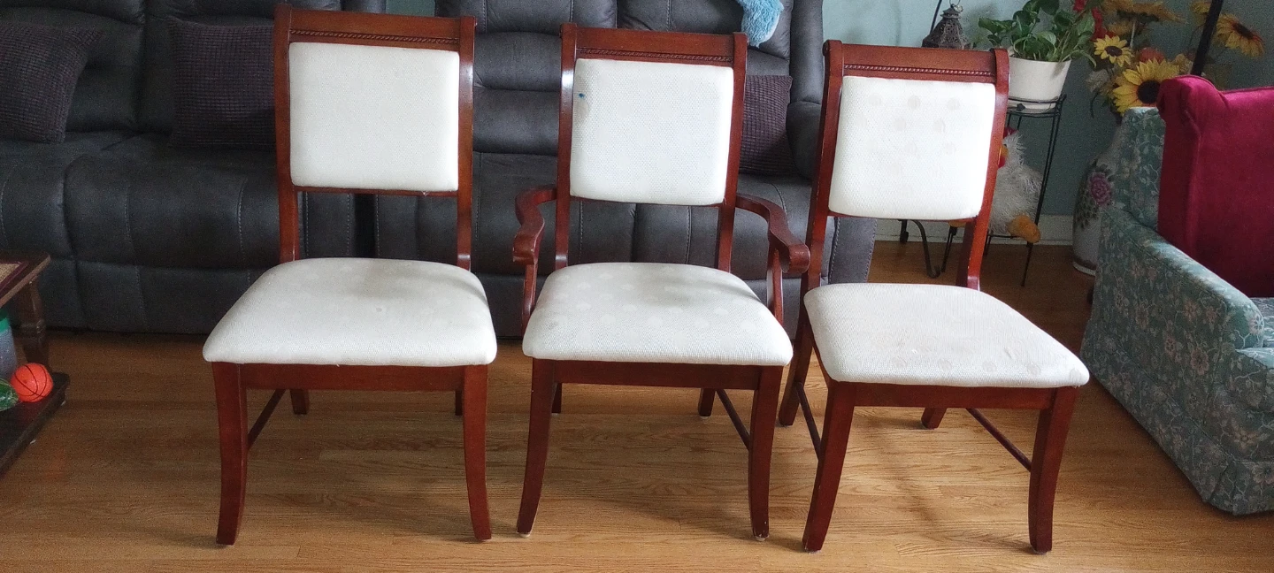 3 wooden chairs