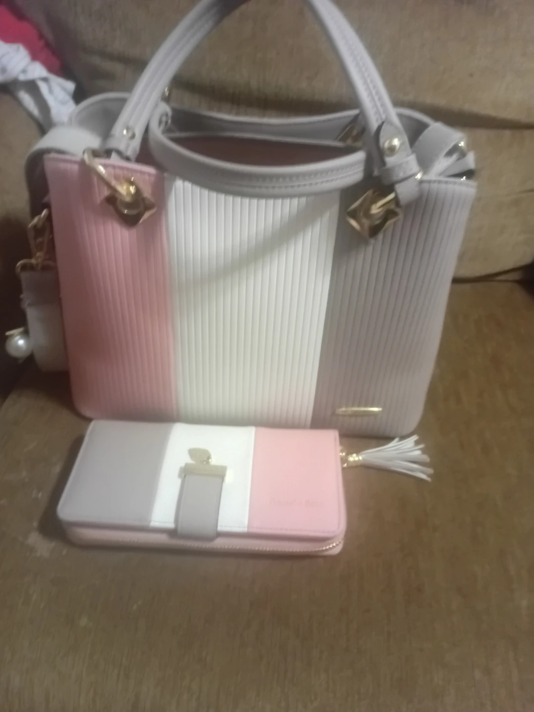 Colorblock Handbag and Wallet Set
