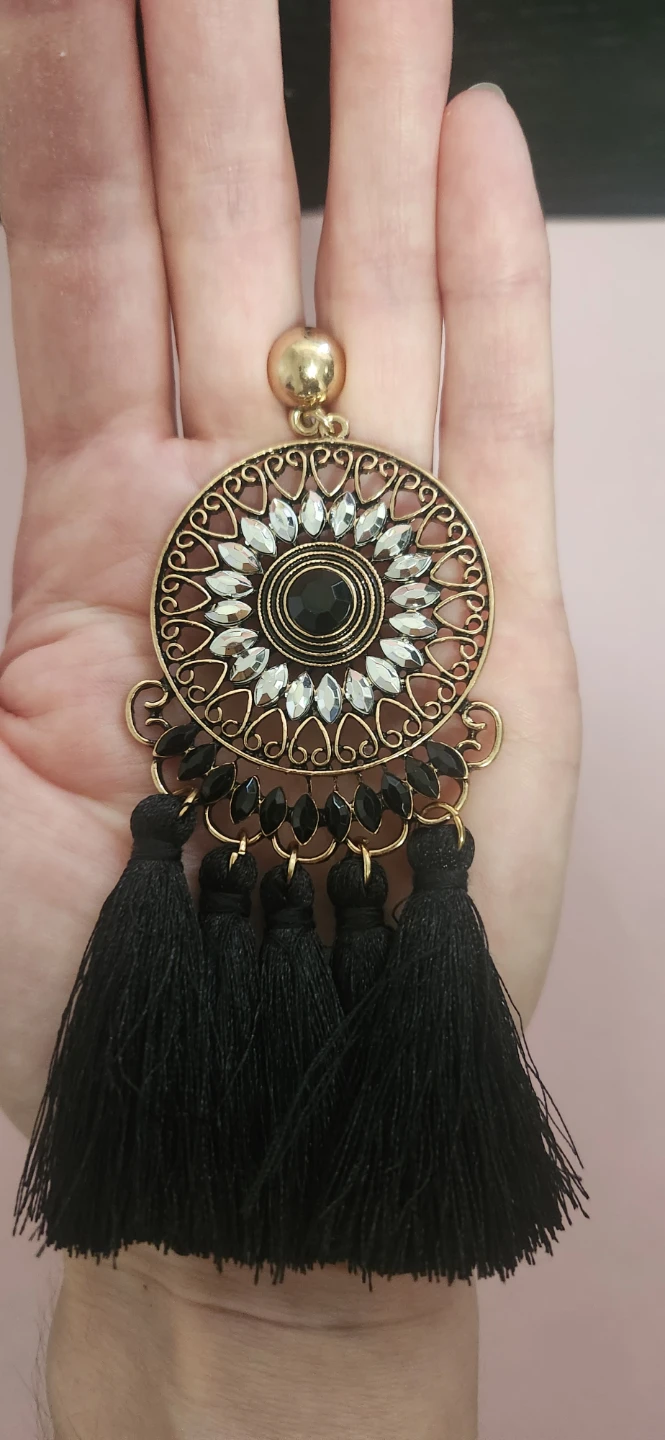 #6 Boho black gold dangle earrings - photo 2