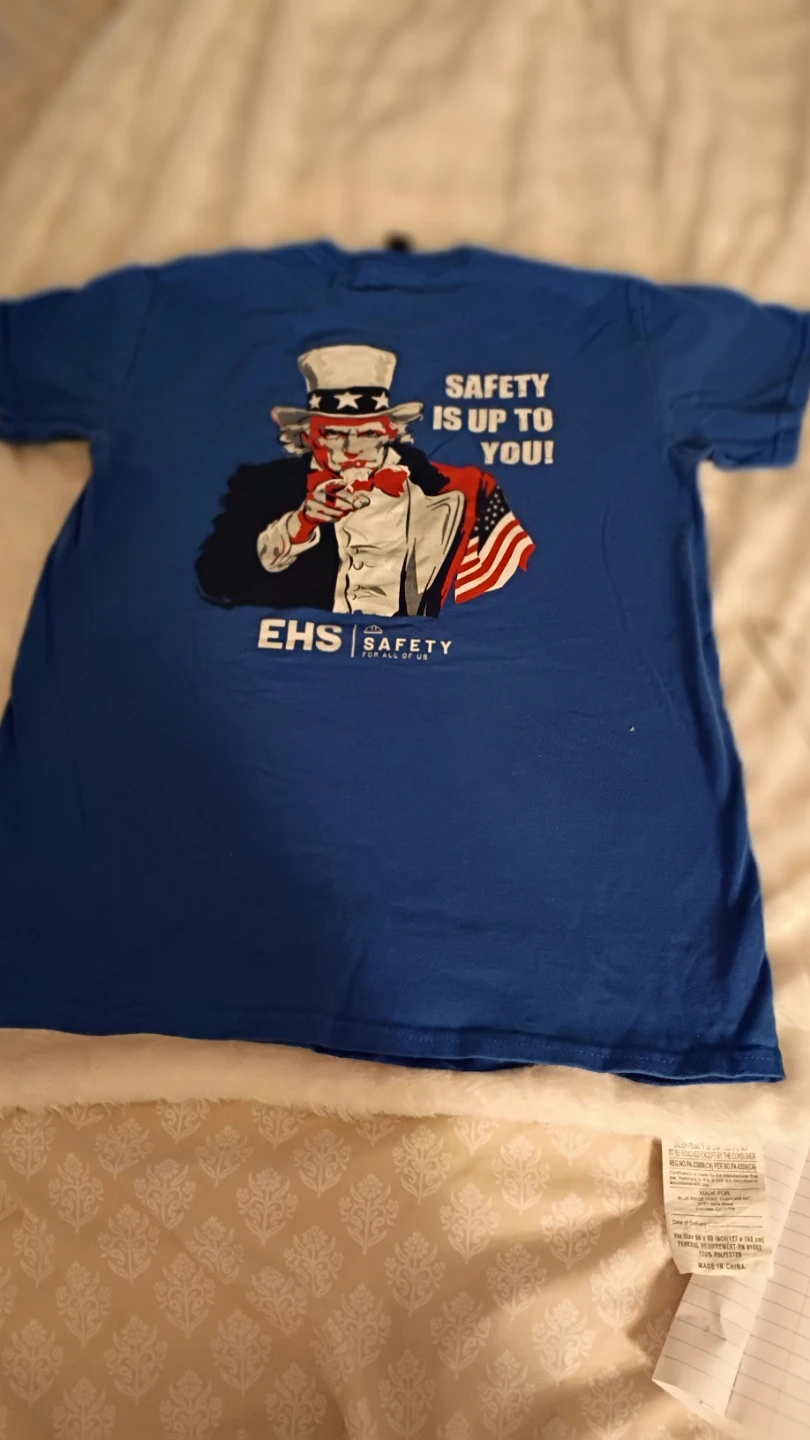 Blue EHS Safety T-Shirt Uncle Sam "Safety Is Up To You!"