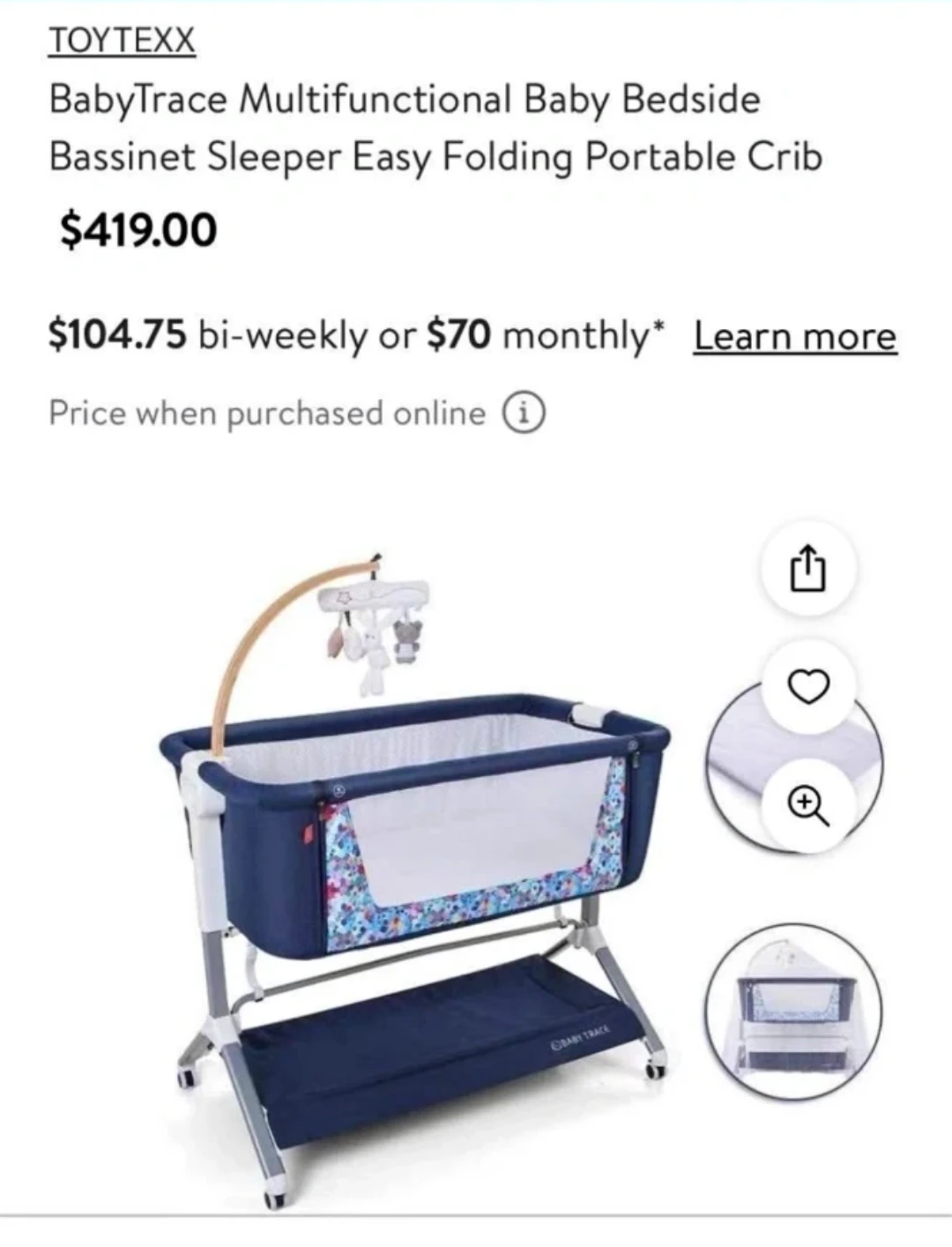 BabyTrace Multifunctional Baby Bedside Bassinet Sleeper