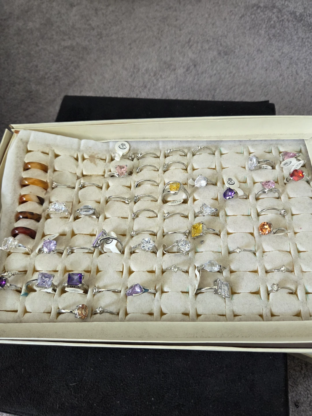 Assorted Gemstone Rings in Display Box