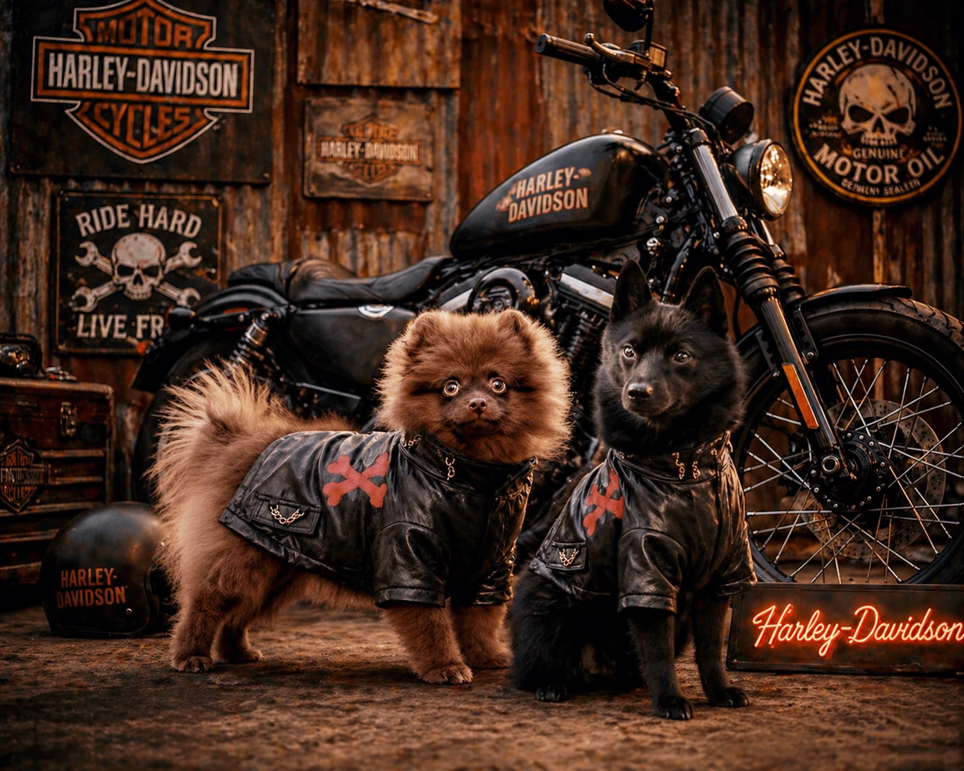 Black Leather Dog Jacket with Crossbones Design