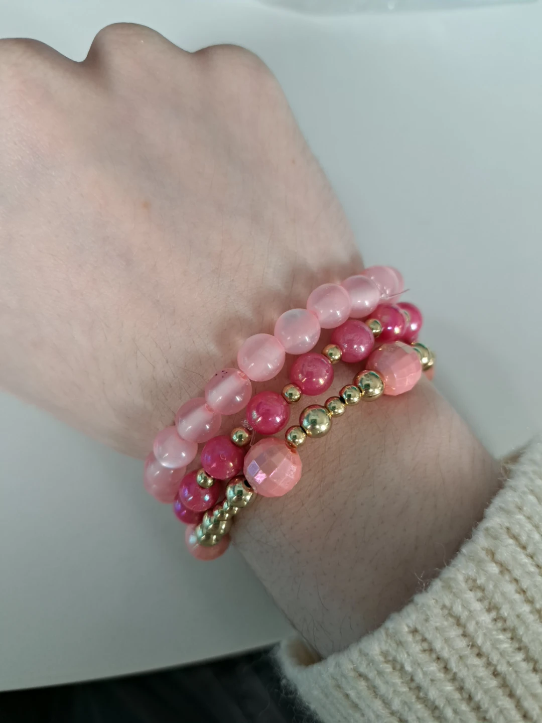 Set of 3 Pink Beaded Bracelets - photo 2