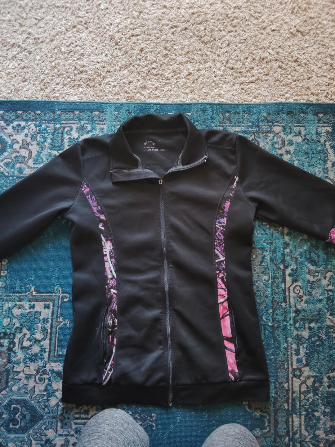 Black Full Zip Jacket with Pink Camo Accents