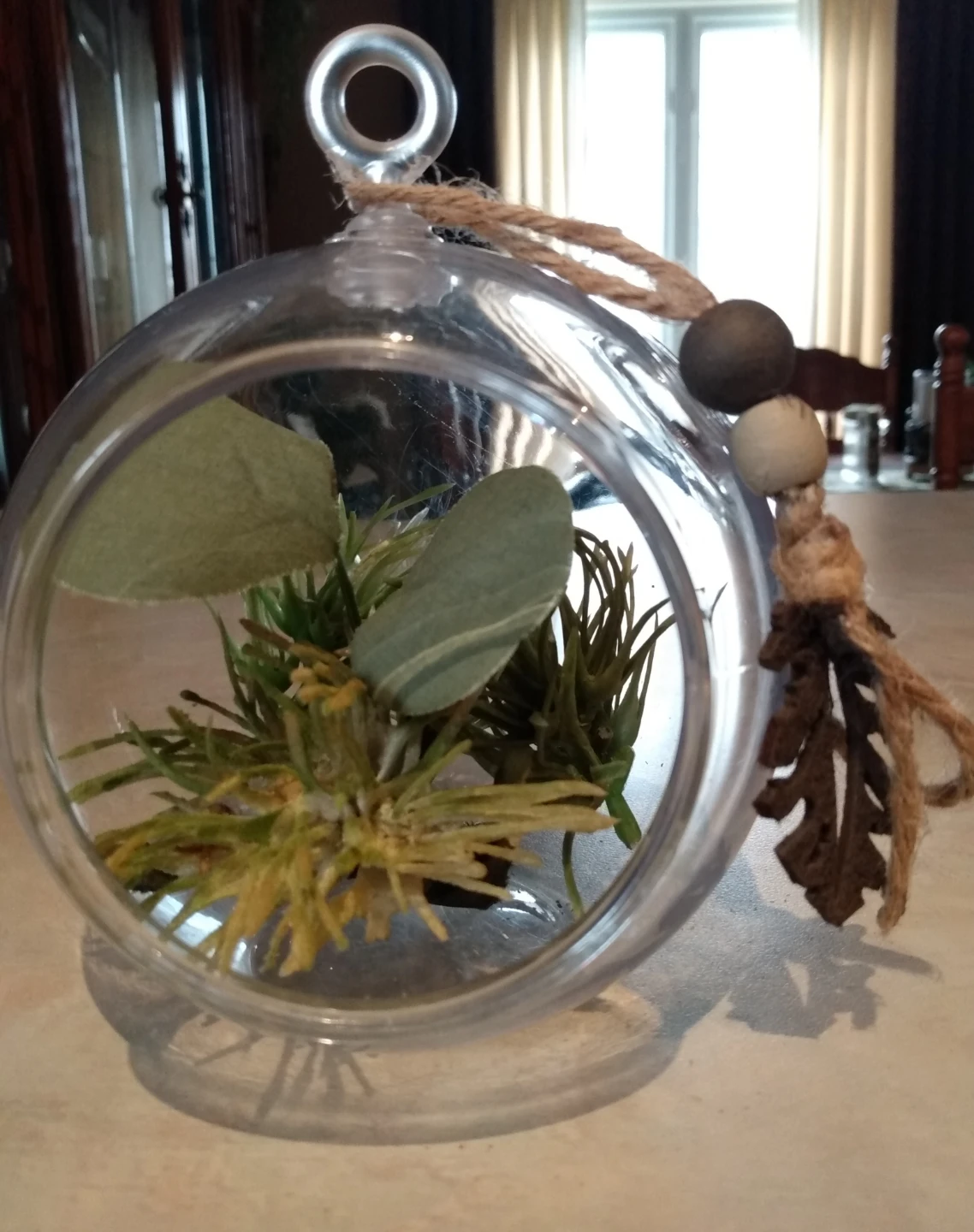 Hanging Terrarium with Faux Plants & decor