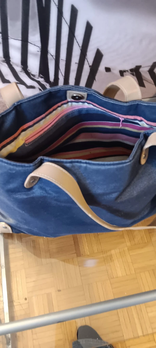 Blue Tote Bag with Tan Straps - photo 2