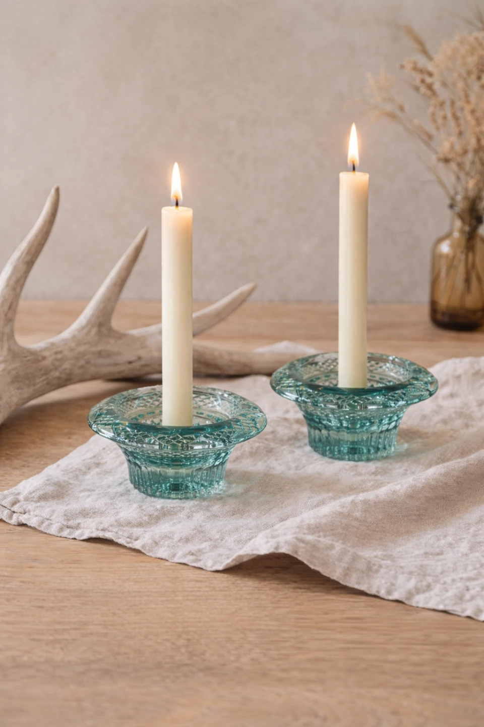 Set of 2 Teal Glass Votive Candle Holders