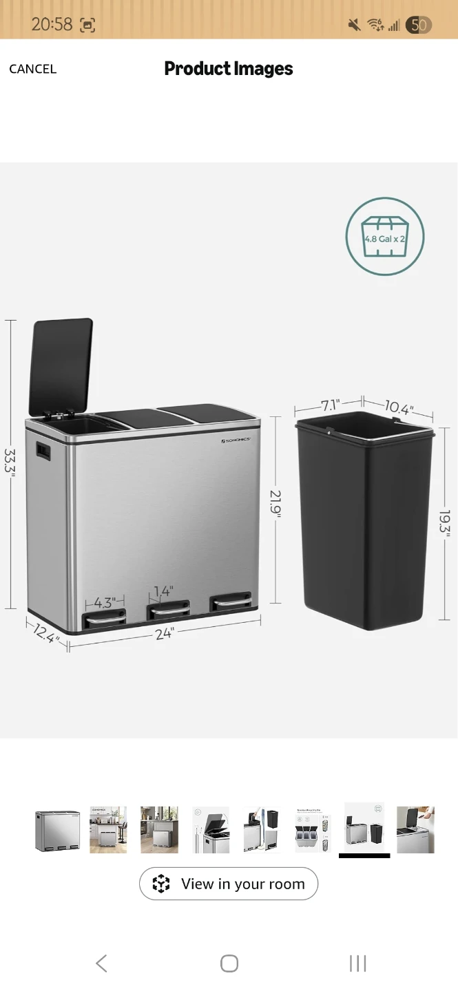 SONGMICS 3-Compartment Recycling Bin - White - photo 4
