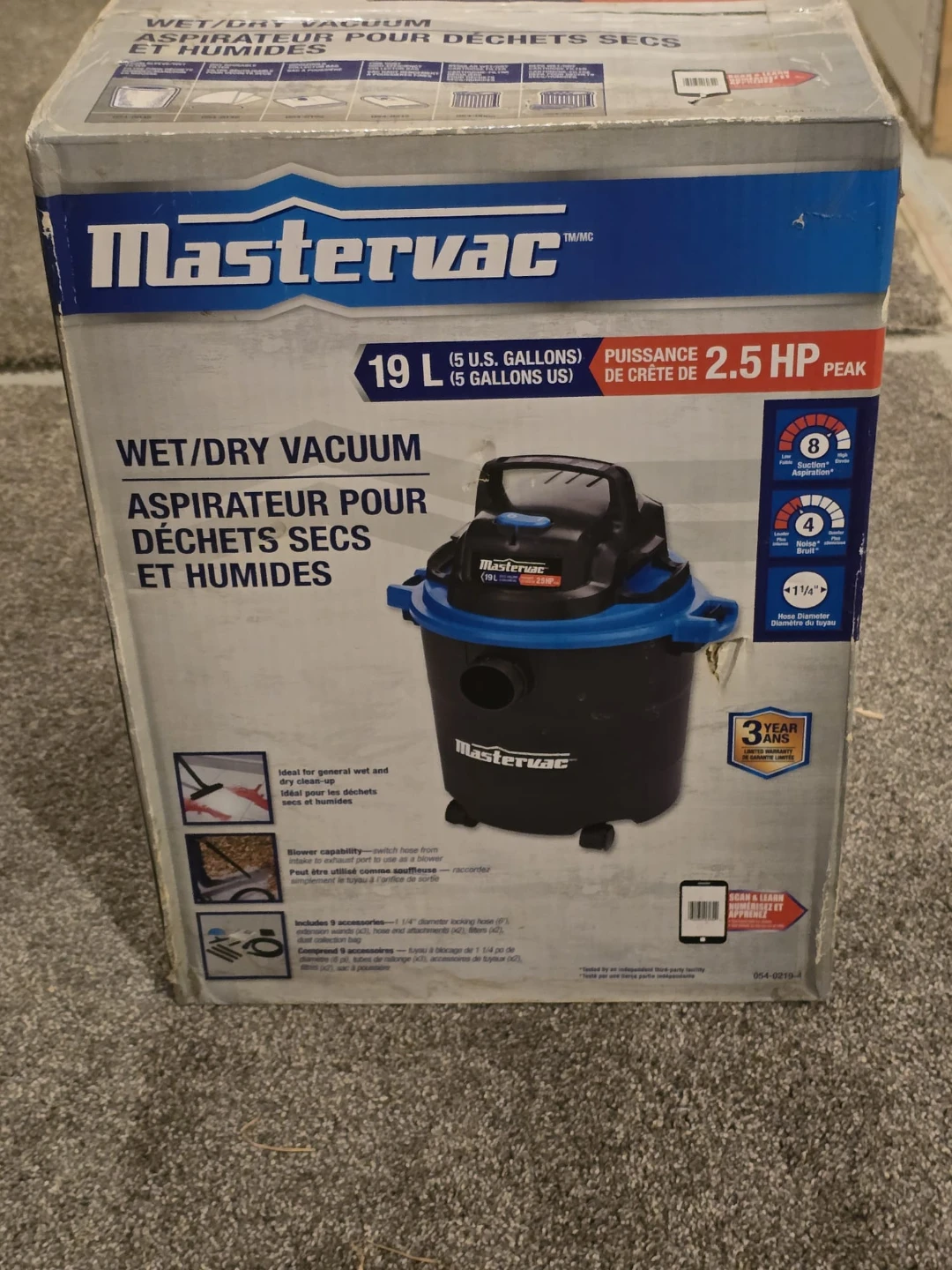 Mastervac 19L - 2.5 HP Peak Wet/Dry Vacuum
