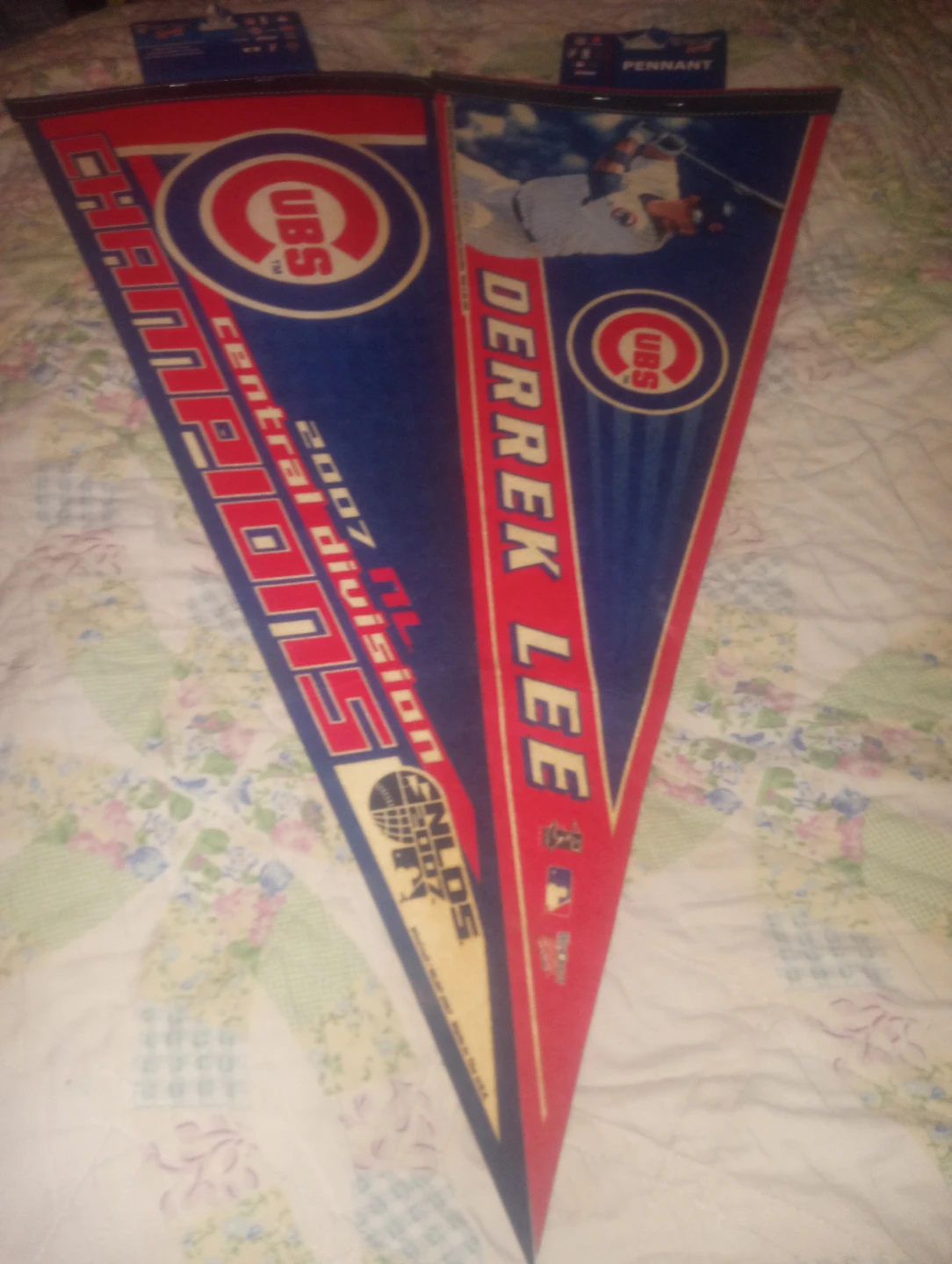 Chicago Cubs "Champions" & Derek Lee Pennants