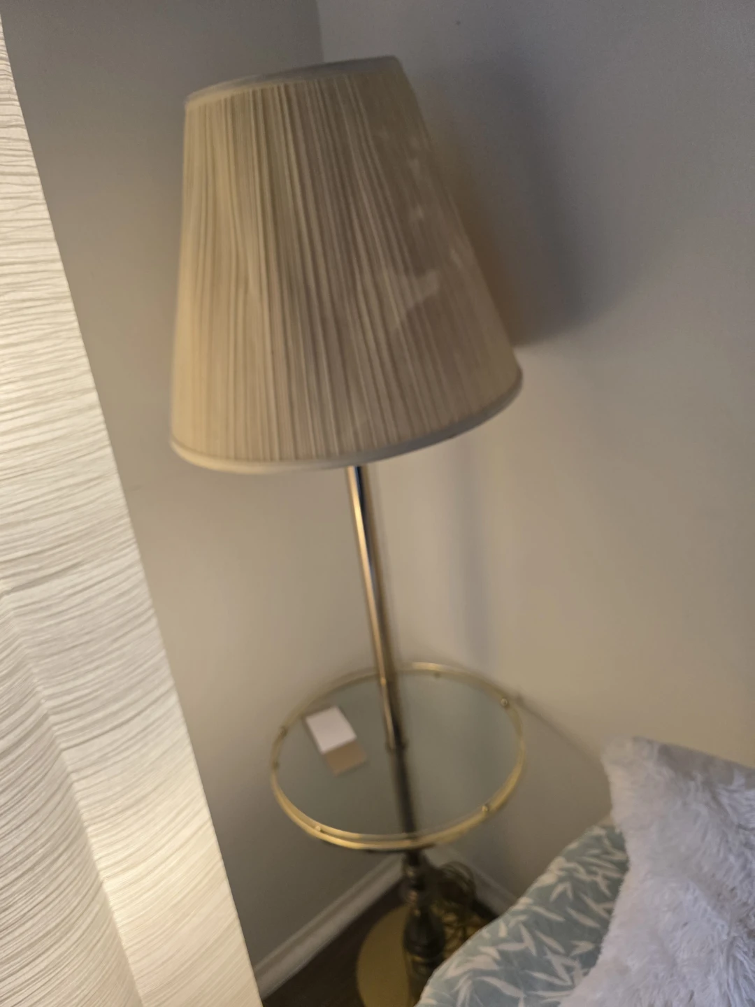 Floor Lamp with Pleated Shade and Glass Shelf