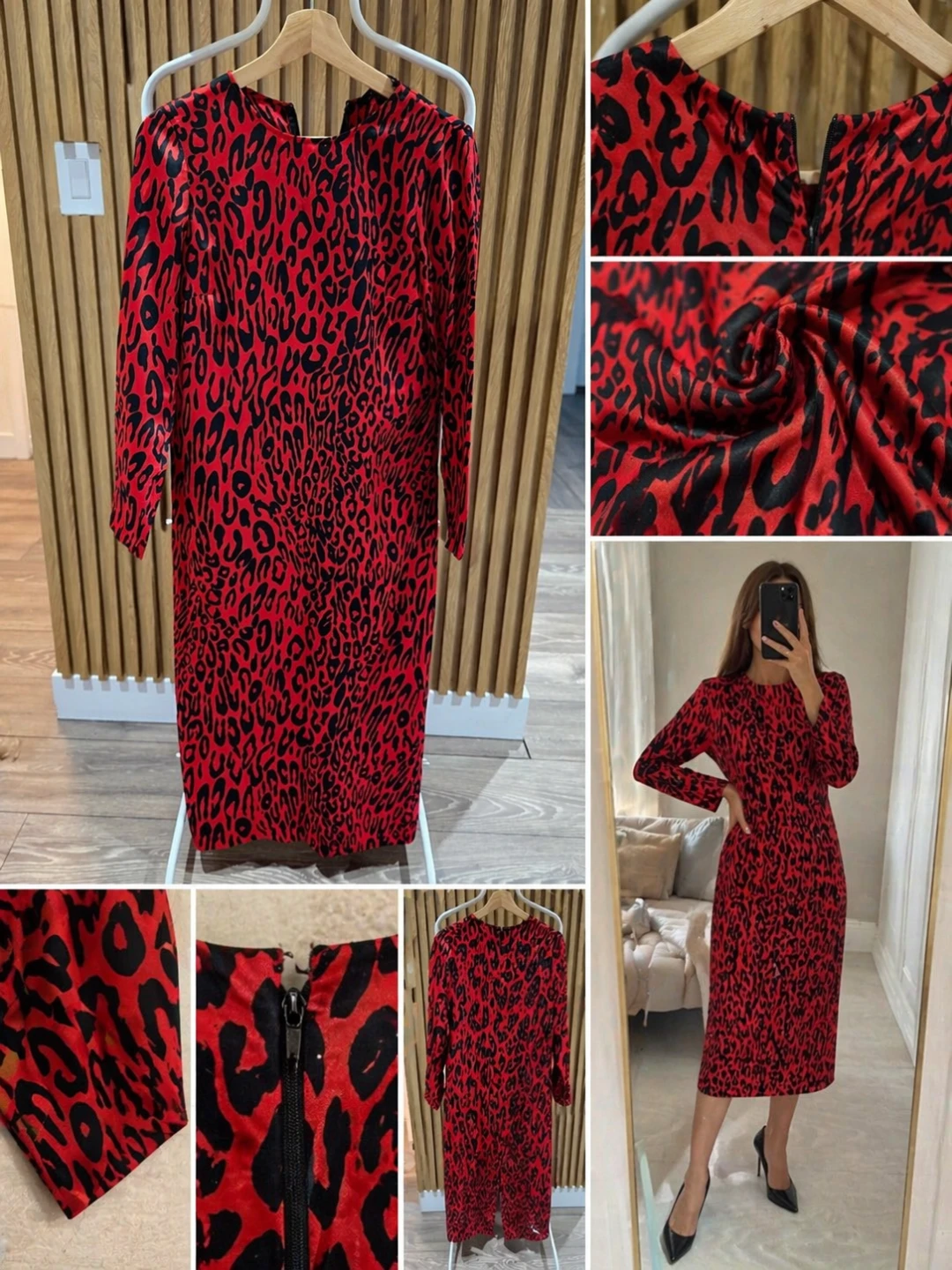 Red Leopard Print Long Sleeve Dress
