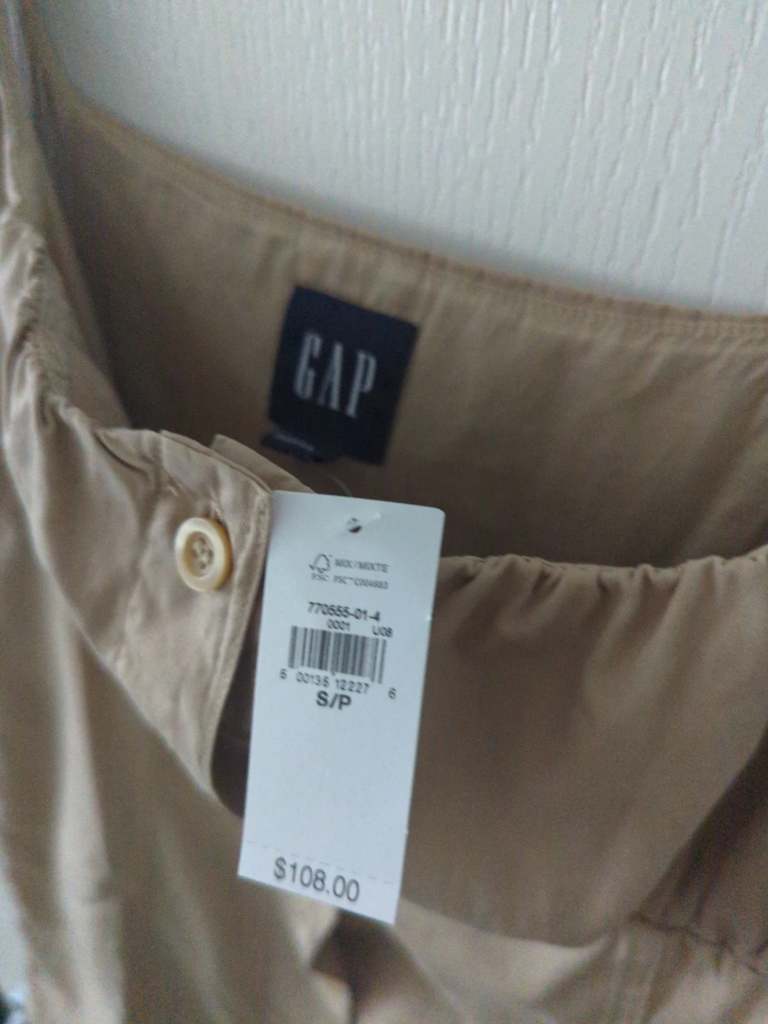 Gap Tan Button-Front Shirred Bodice Dress S/P - photo 4