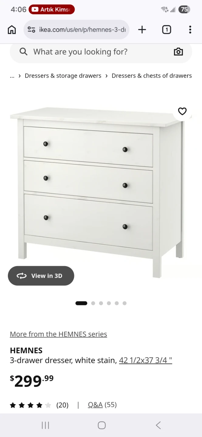 IKEA HEMNES 3-Drawer Dresser - White - photo 3
