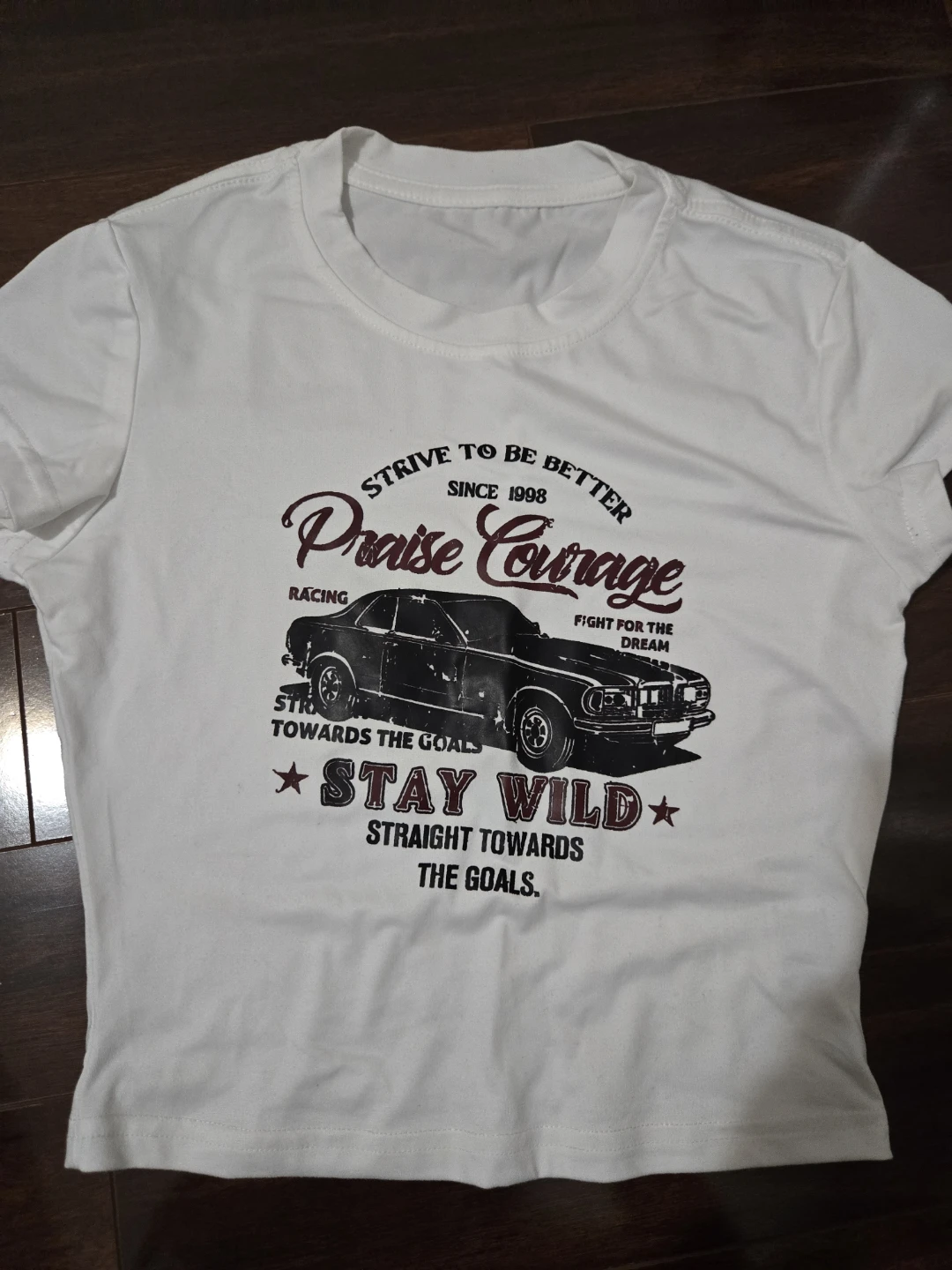 White Graphic T-Shirt - Stay Wild Car Print