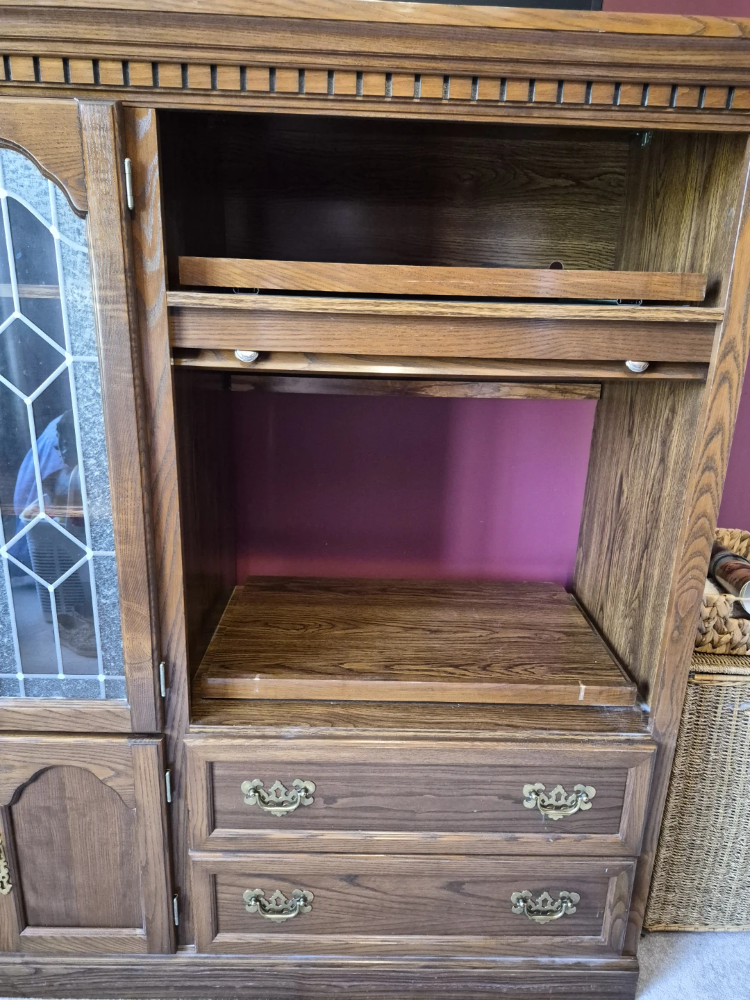 Wooden Entertainment Unit with Glass Doors and Drawers - photo 2