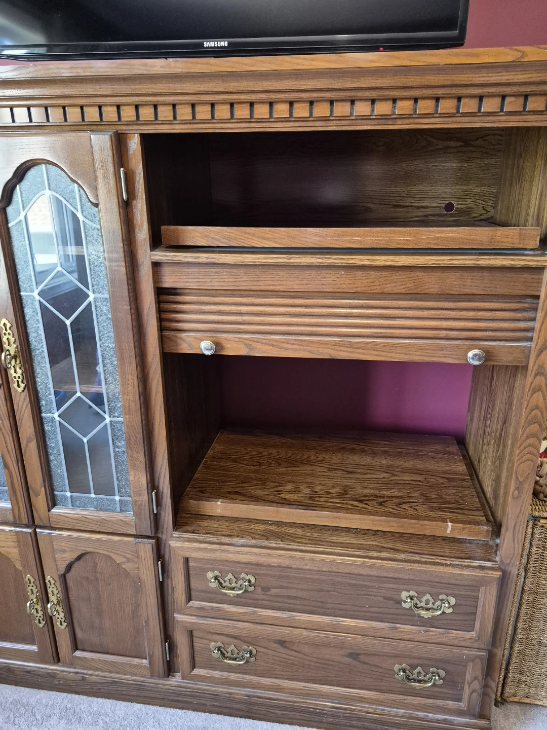 Wooden Entertainment Unit with Glass Doors and Drawers - photo 3