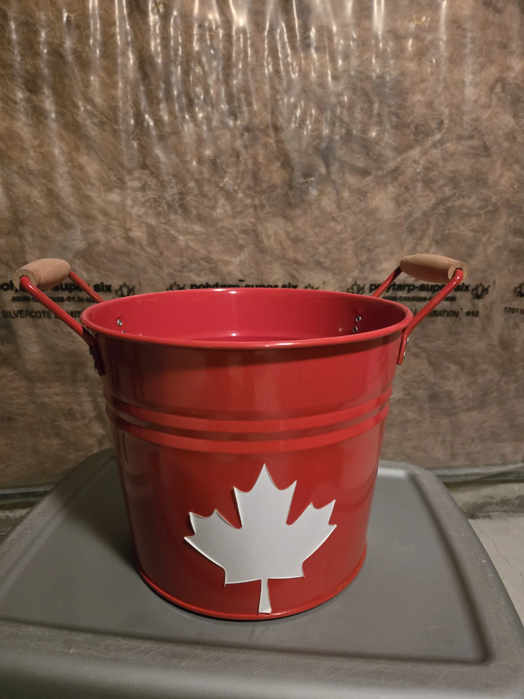 Red Metal Pail with Canadian Maple Leaf