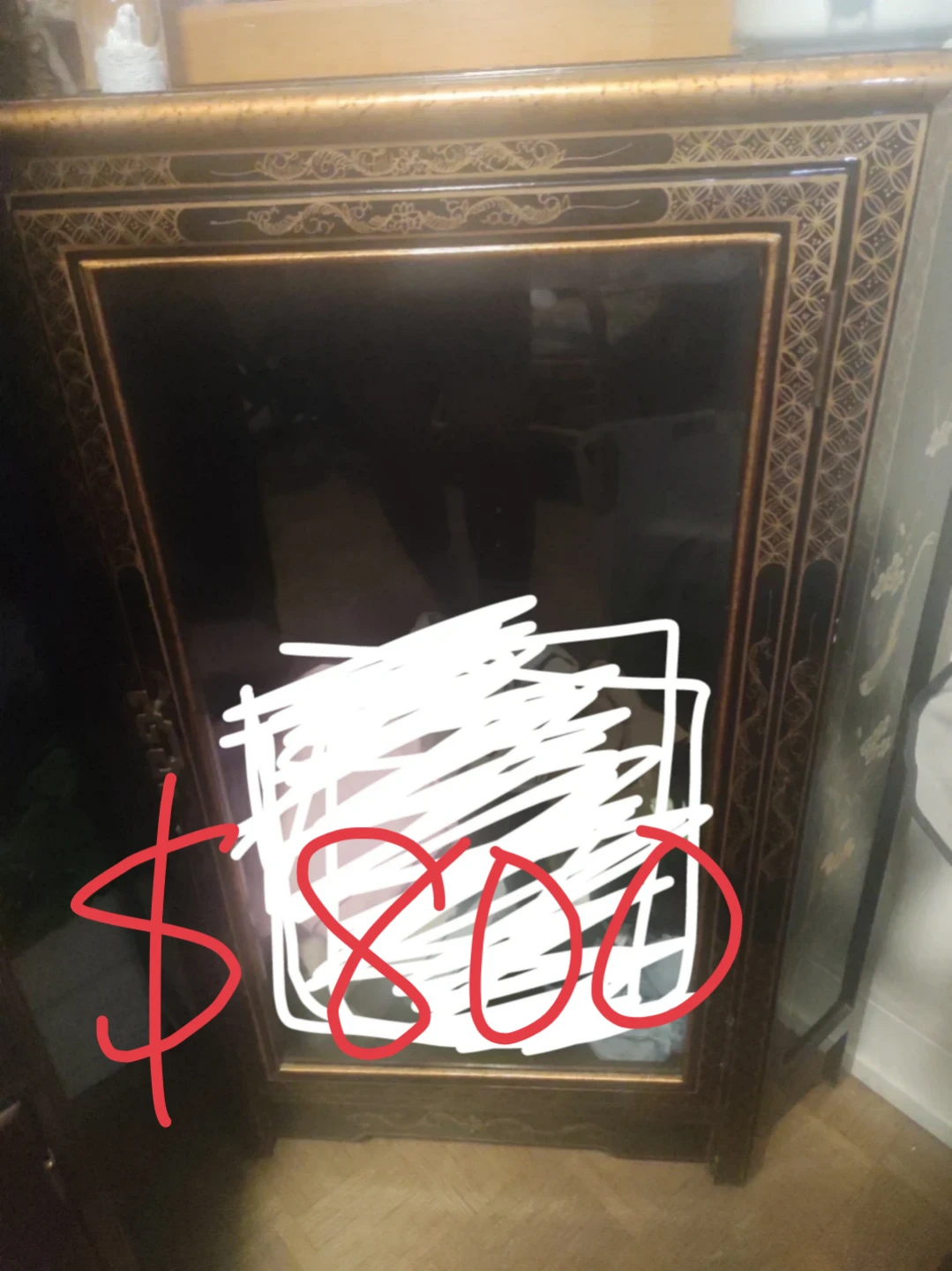 Vintage Wooden Cabinet with Glass Door and Drawers - photo 2