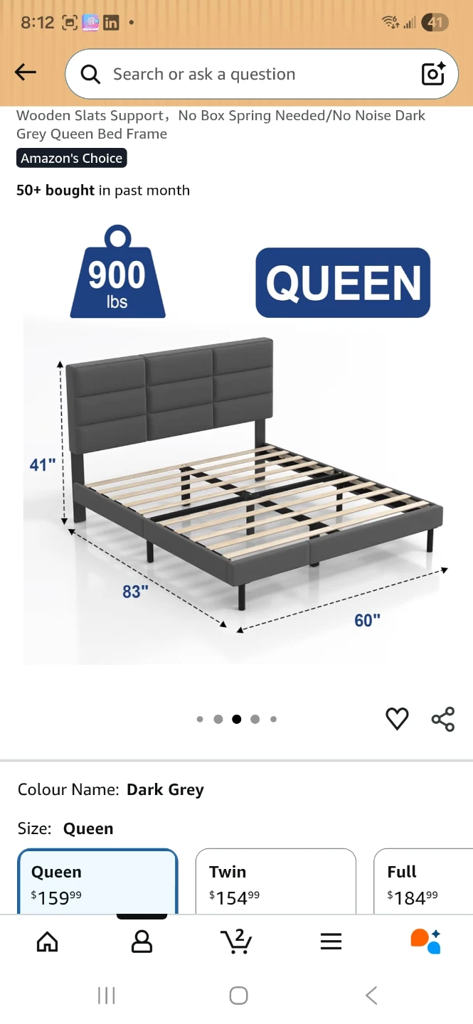 Queen Size Dark Grey Upholstered Bed Frame