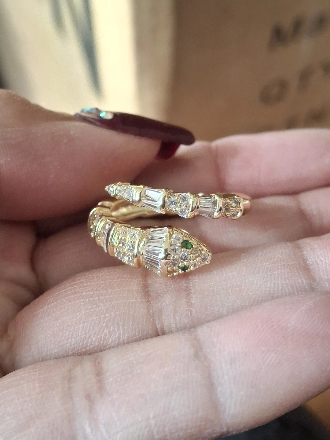 Gold Snake Ring with Diamonds and Emeralds - photo 2