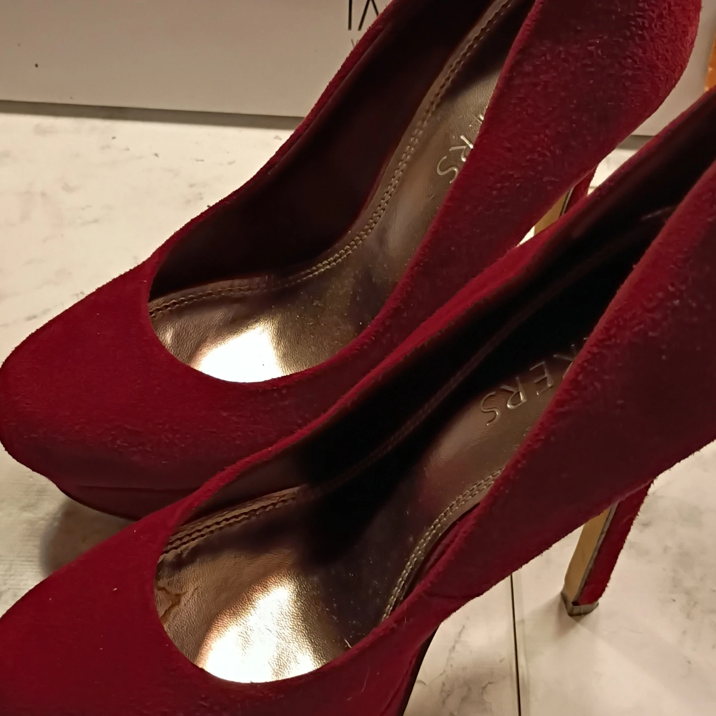 Bakers Red Suede Platform Heels