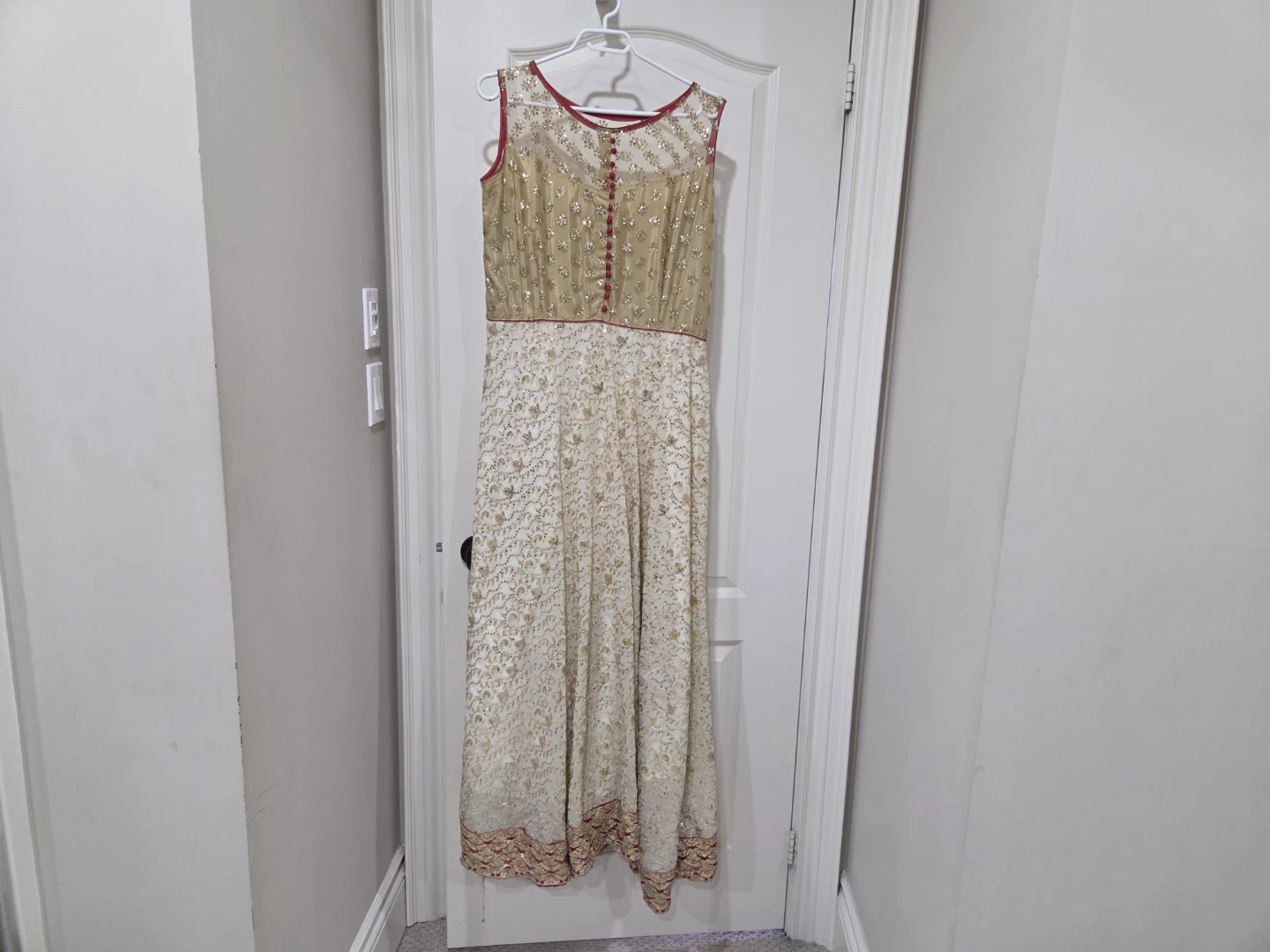 Embroidered Anarkali Dress - Gold and White - photo 2