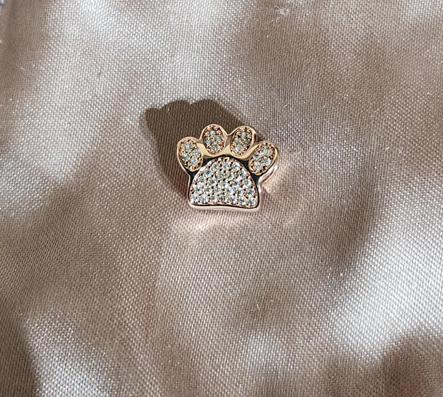Rose Gold Paw Charm with Crystals
