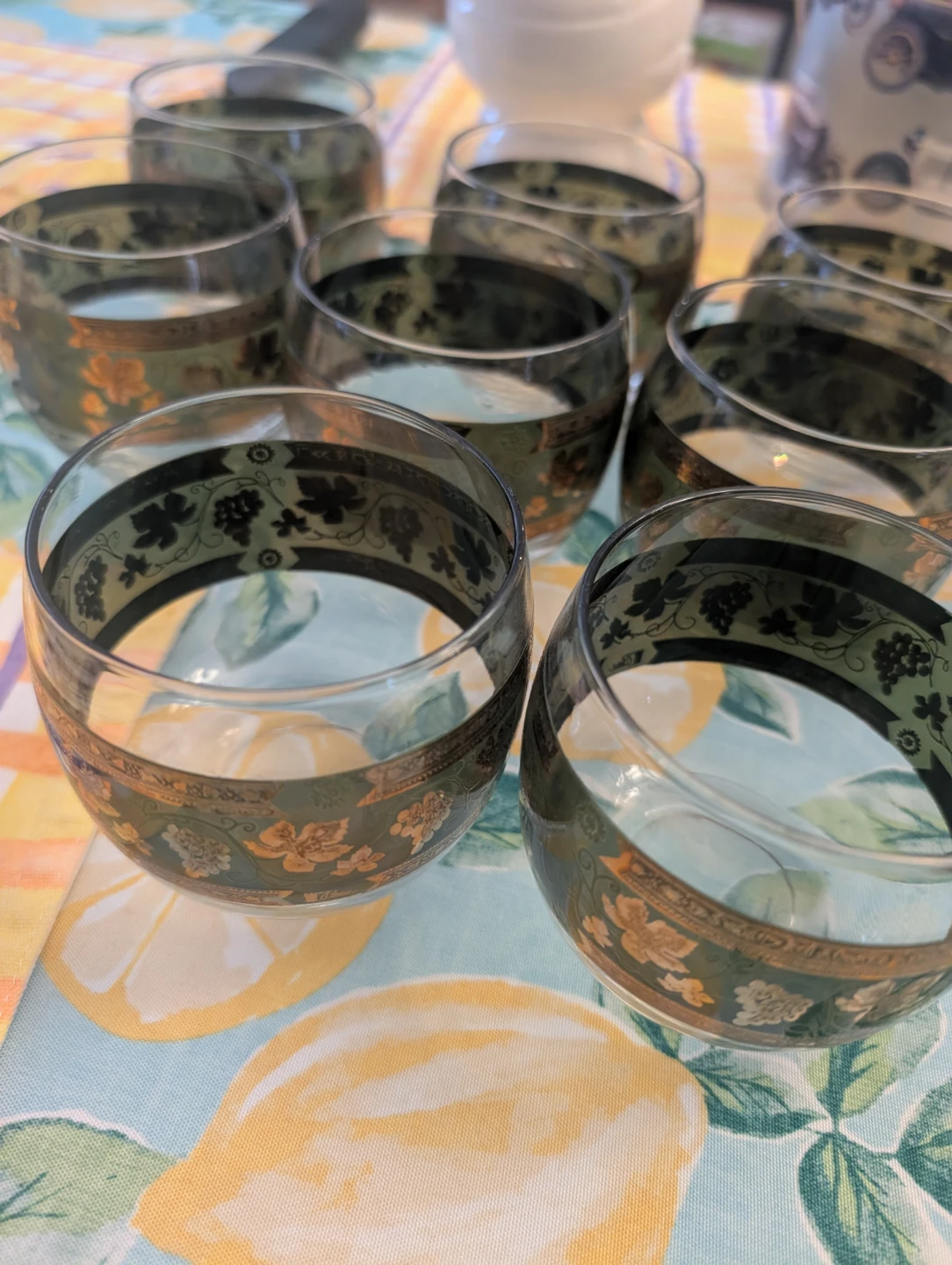 Set of 8 Vintage Glass Tumblers with Grapevine Design