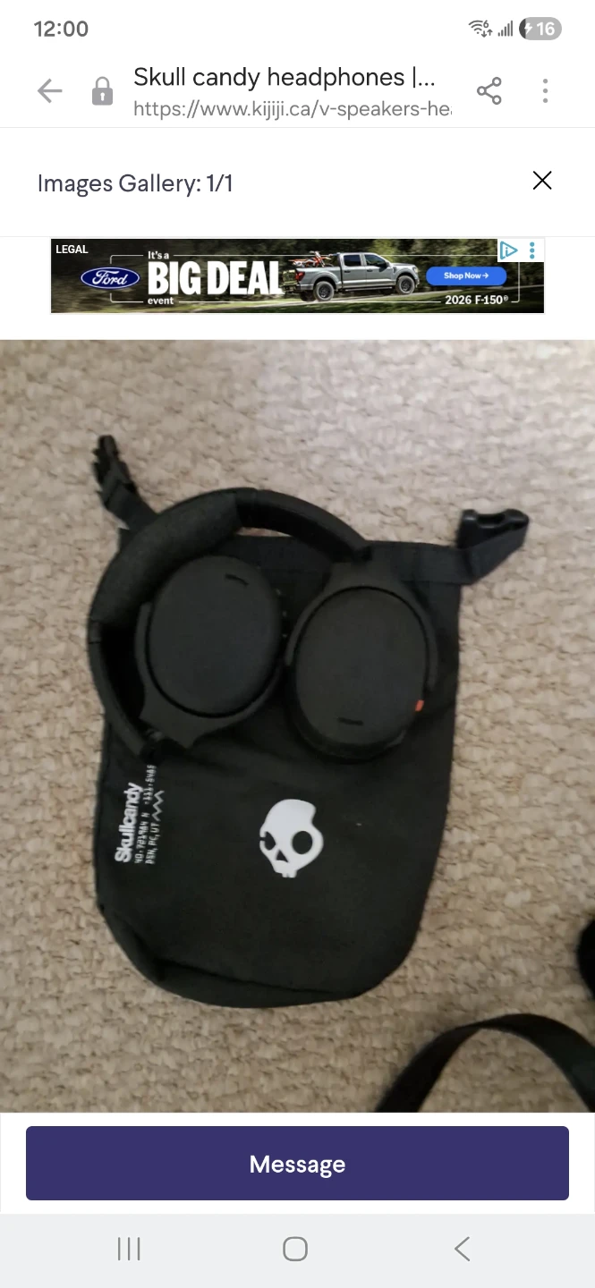 Skullcandy Black Headphones with Carrying Pouch