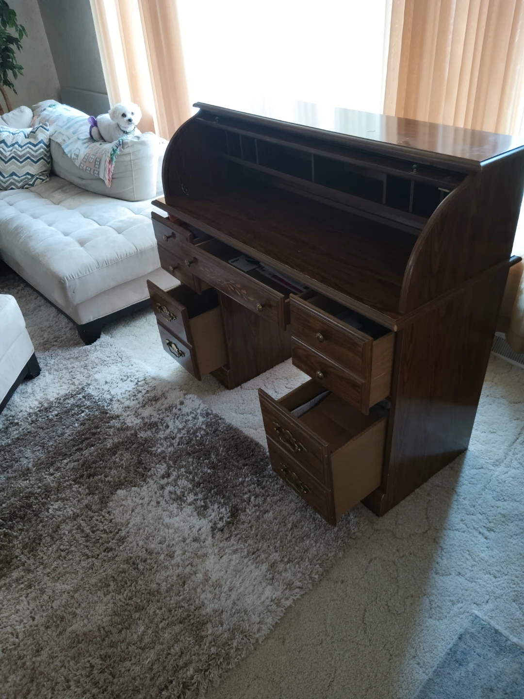 Vintage Oak Roll Top Desk with Drawers - photo 2